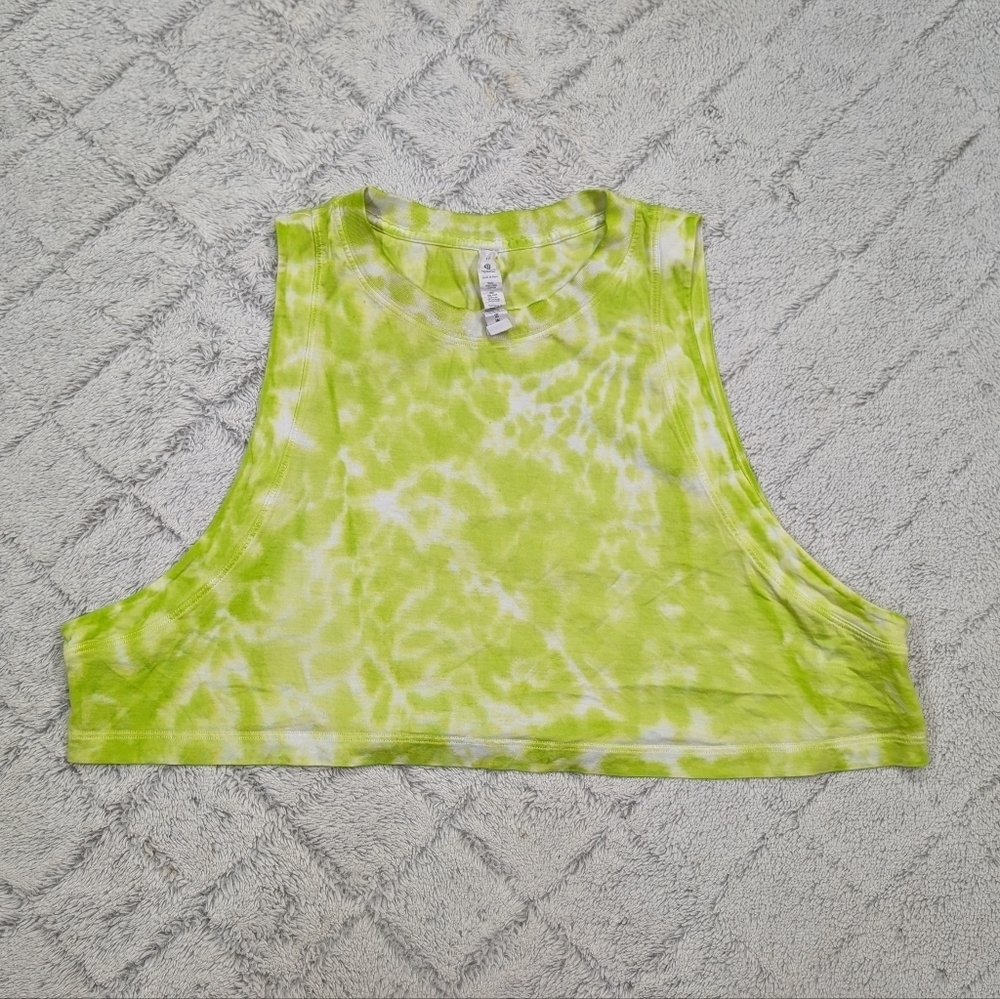 Lululemon Top Womens 12 Green Lime Tie Dye All Yours Crop Tank Pima Cotton